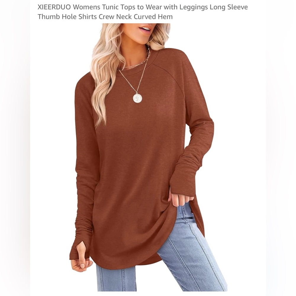 NWOT women's XXL long sleeve tunic top, crew neck thumb holes burnt orange